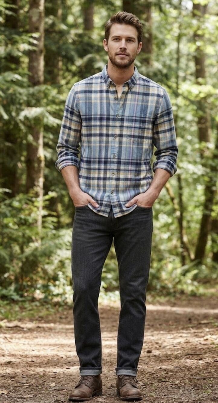 Goodfellow & Co. Men's M Standard Fit LS Button Down Blue Yellow Plaid Flannel